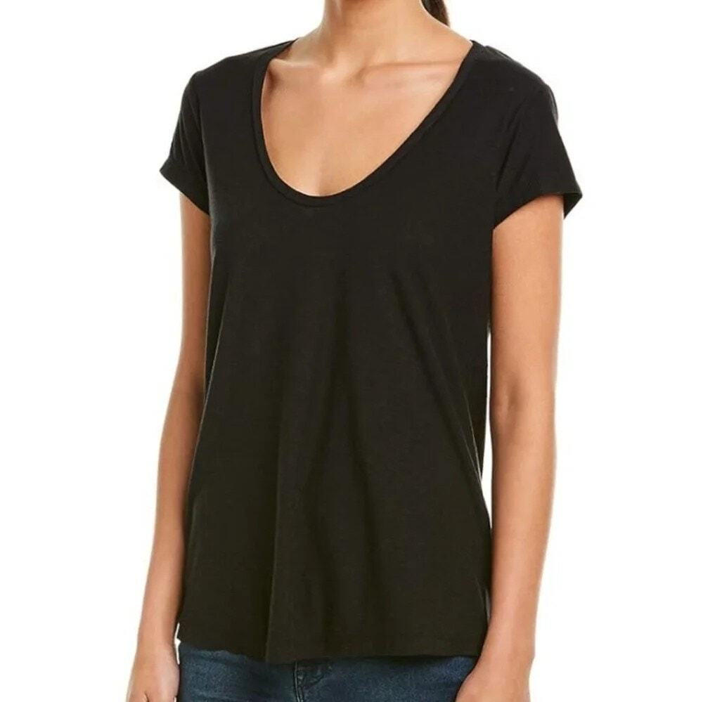 James Perse Womens Deep Scoop Neck Tee Shirt Size 4 (XL) Black Minimalist Basic